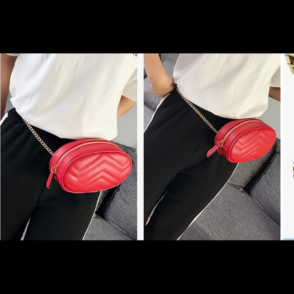 Quilted Leather Fanny Pack Bag with Belt